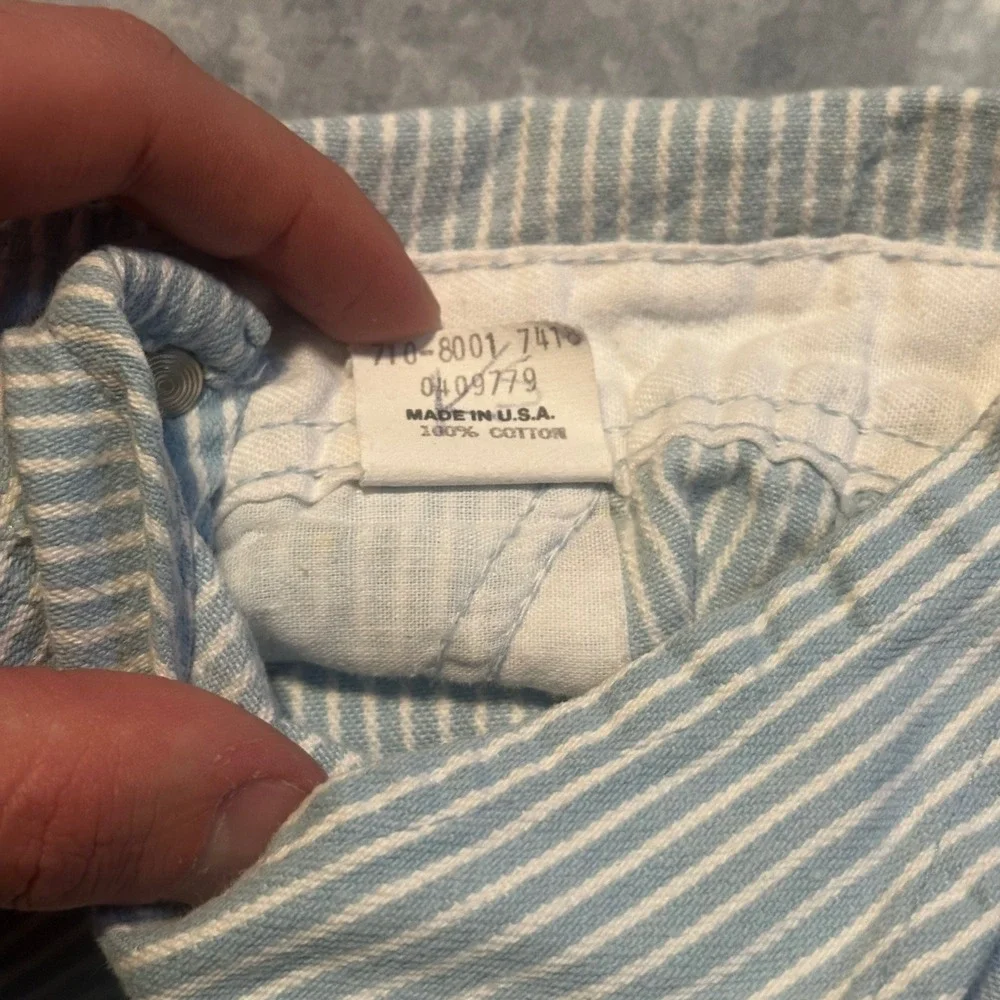 Vintage OshKosh B'gosh Baby Blue‎ Hickory Stripe Shortalls Overalls Size 3/6 Mos